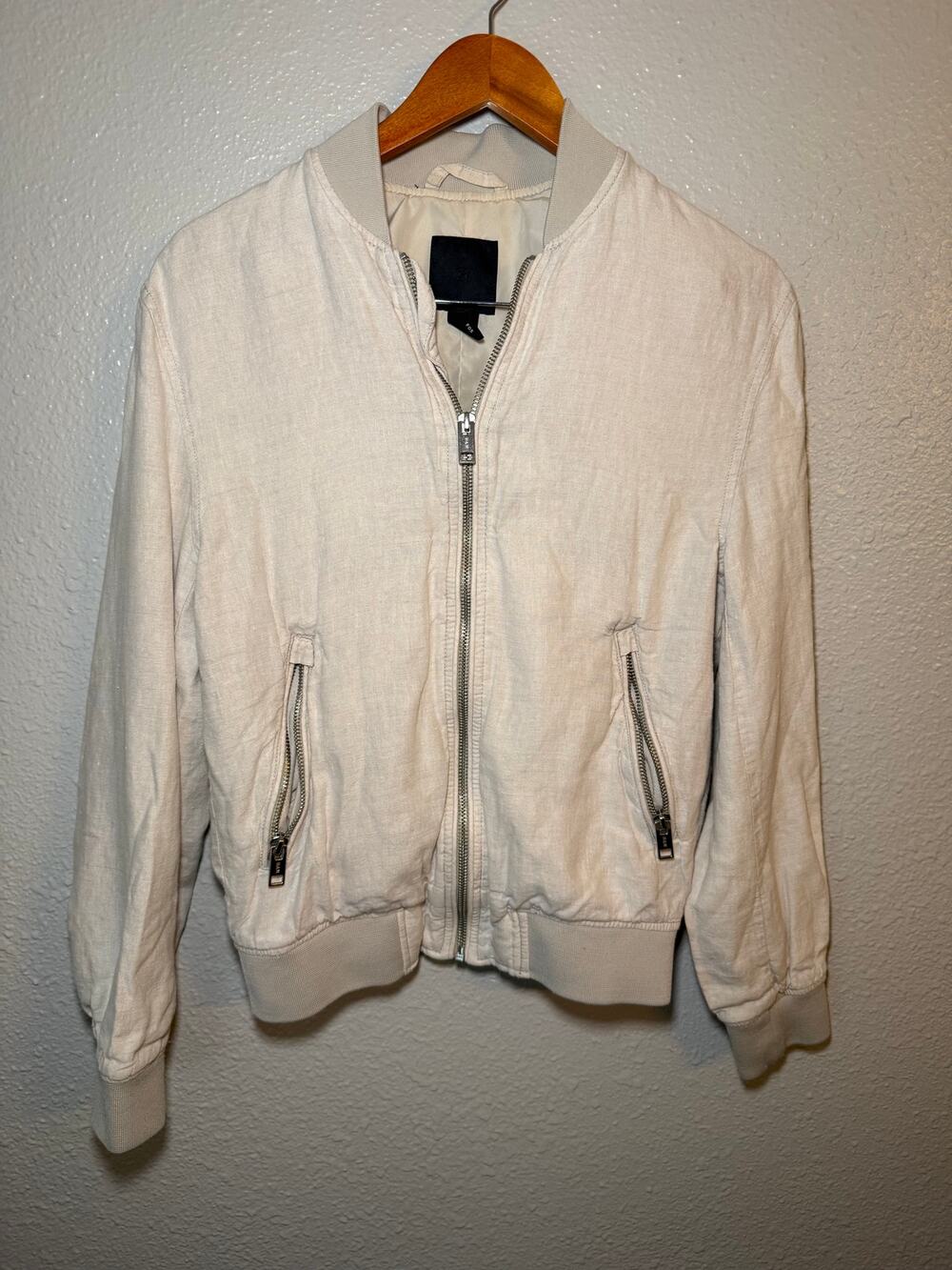 H&M 100% Linen Bomber Jacket Men S Zip Lightweight Work Coastal Nautical Preppy